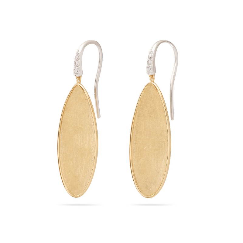 Marco Bicego 18K Yellow and White Gold Lunaria Twist Diamond Elongated Oval Drop Earrings