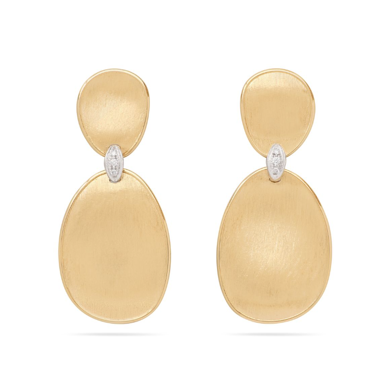 Marco Bicego 18K Yellow and White Gold Lunaria Twist Diamond Double Oval Drop Earrings