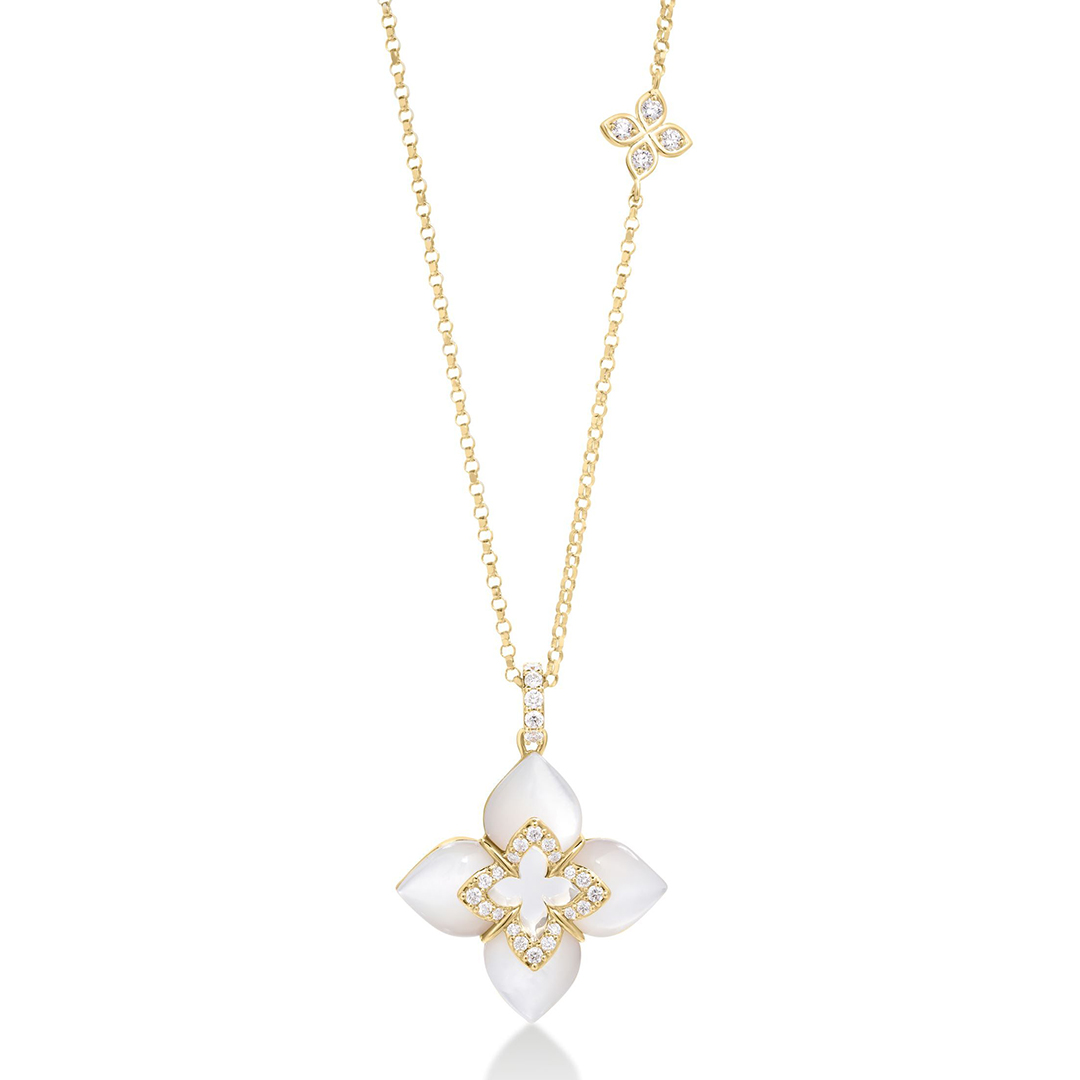 Roberto Coin 18K Yellow Gold Mother of Pearl and Diamond Flower Necklace