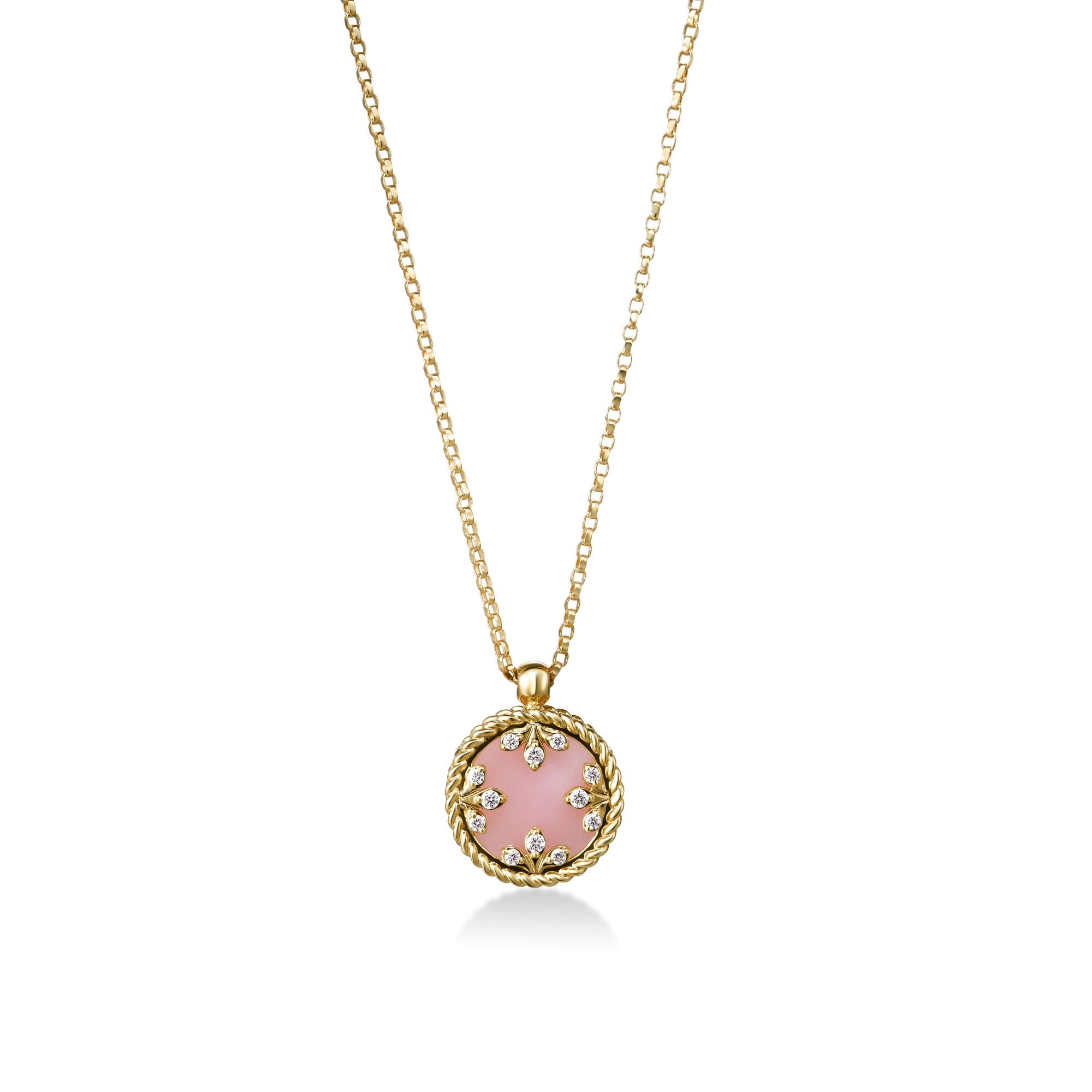 Roberto Coin 18K Yellow Gold Pink Opal Mother of Pearl and Diamond Reversible Medallion Necklace
