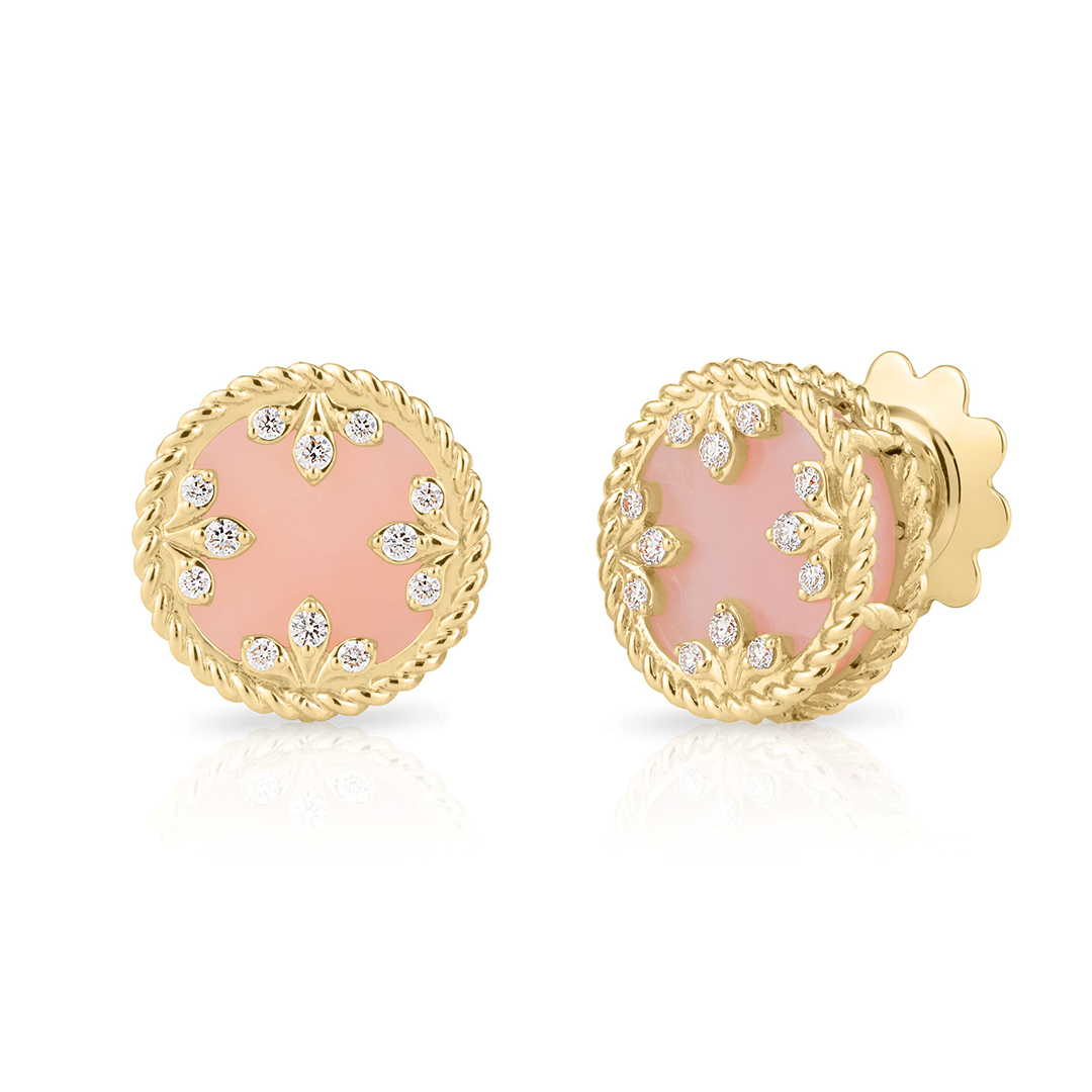 Roberto Coin 18K Yellow Gold Venetian Princess Pink Opal and Diamond Earrings