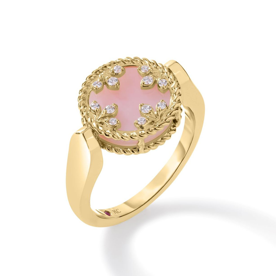 Roberto Coin 18K Yellow Gold Venetian Princess Pink Opal Mother of Pearl and Diamond Reversible Ring