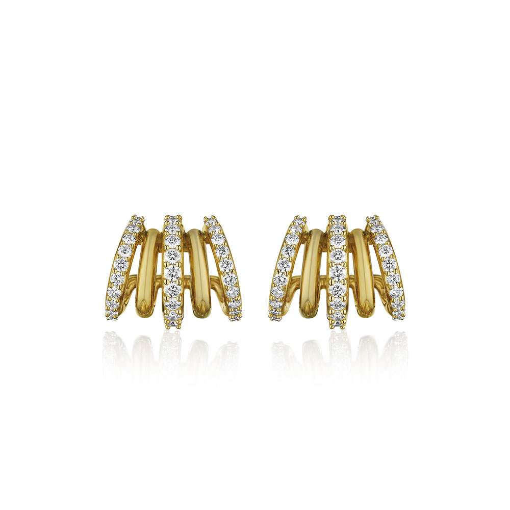 Penny Preville 18K Yellow Gold Five Row Diamond Hoop Earrings