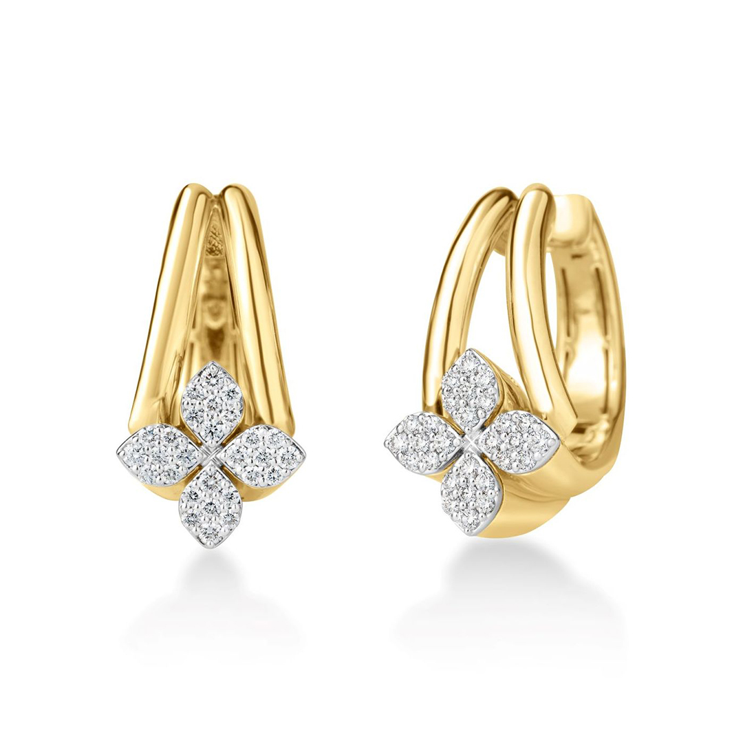 Roberto Coin 18K Yellow and White Gold Love in Verona Diamond Double Hoop Flower Earrings
