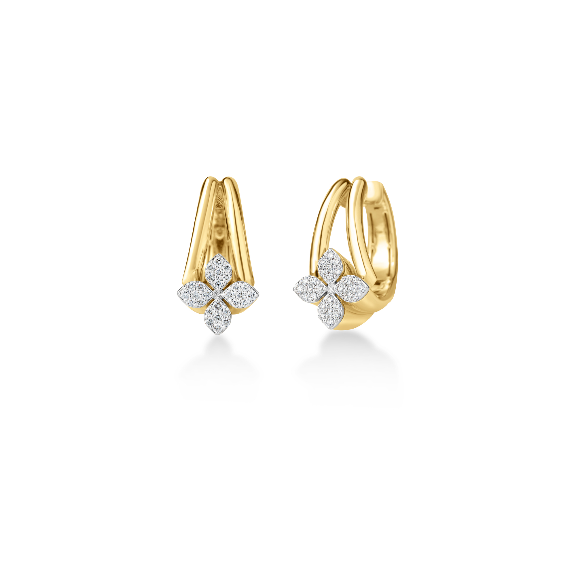 Roberto Coin 18K Yellow and White Gold Love in Verona Diamond Double Hoop Flower Earrings
