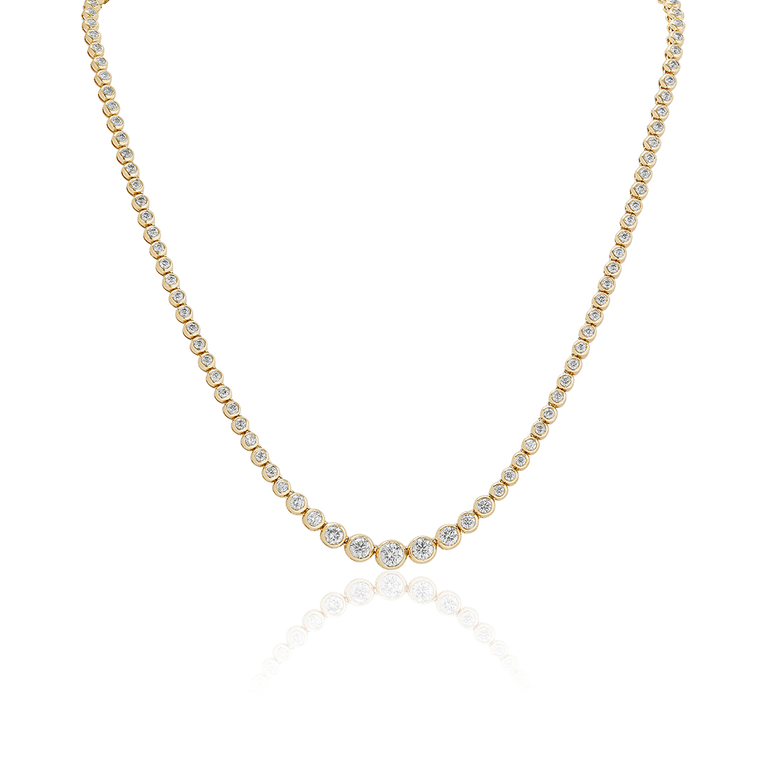 14K Yellow Gold Diamond Tennis Necklace