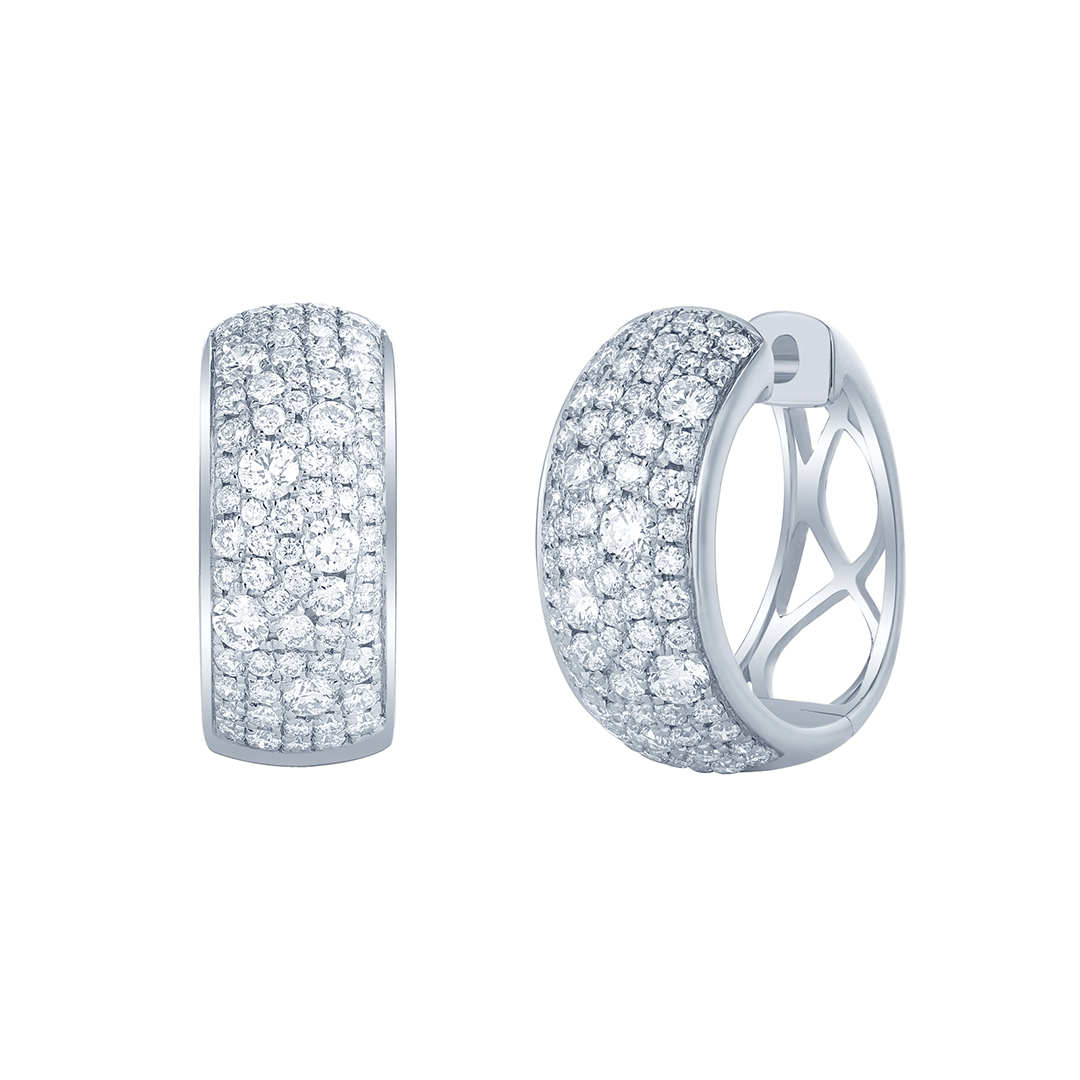 14K White Gold Diamond Hoop Earrings