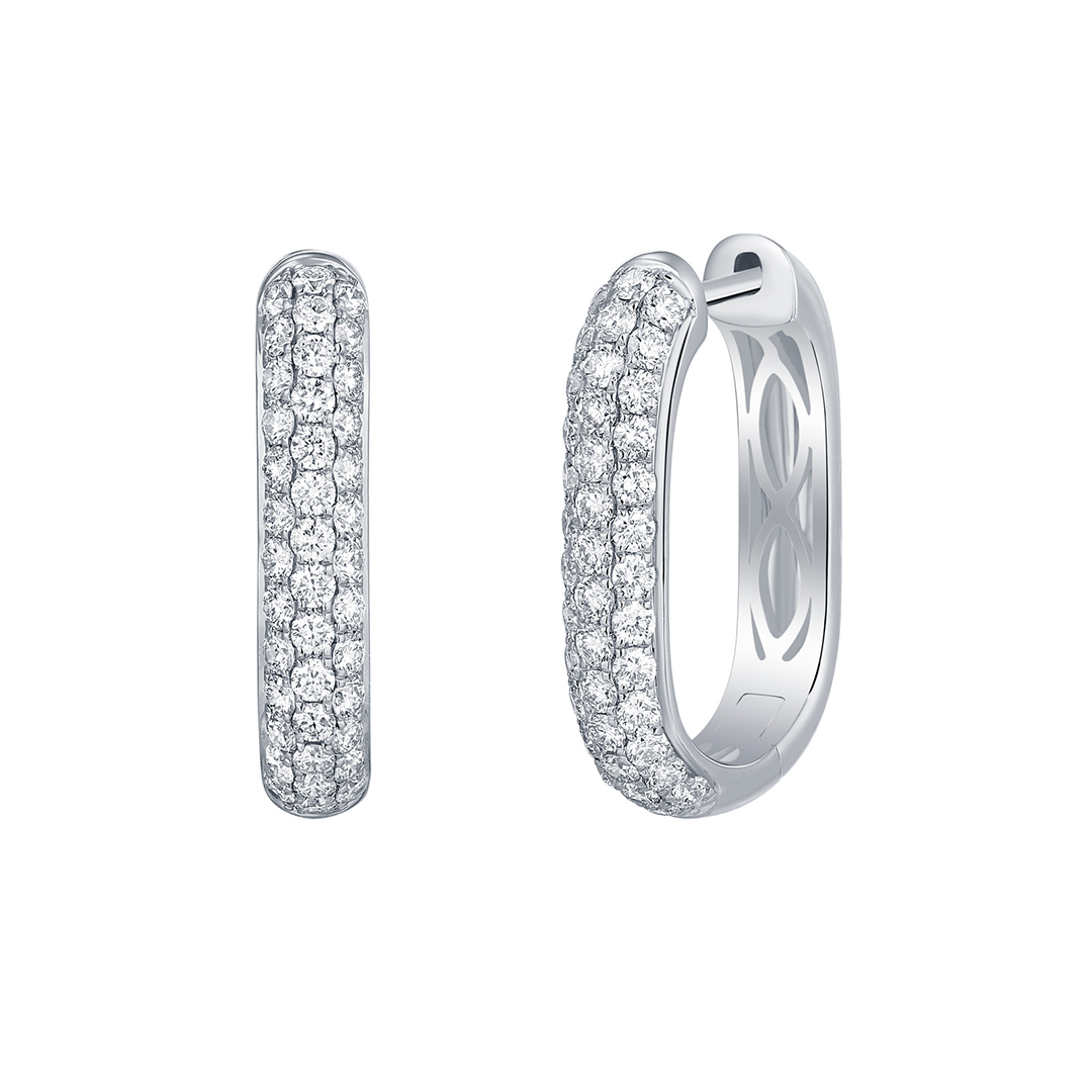 14K White Gold Diamond Hoop Earrings