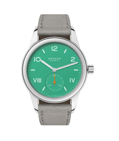 SS NOMOS GLASHUTTE CLUB CAMPUS ELECTRIC GREEN DIAL 36MM GRAY VELOUR STRAP - 715