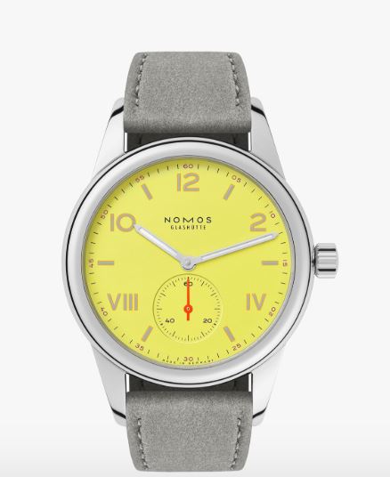 SS NOMOS GLASHUTTE CLUB CAMPUS YELLOW DIAL 36MM GRAY VELOUR STRAP - 718.GB