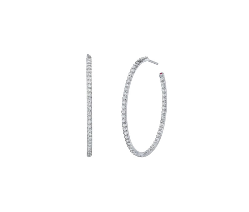Roberto Coin 18K White Gold Diamond Inside/Out Hoop Earrings