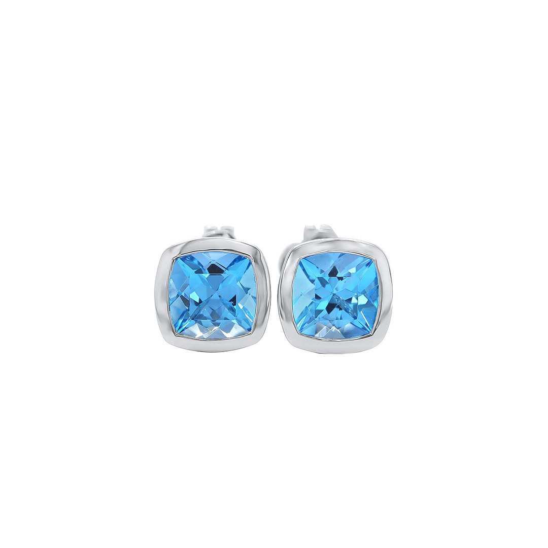 18K White Gold Blue Topaz Earrings