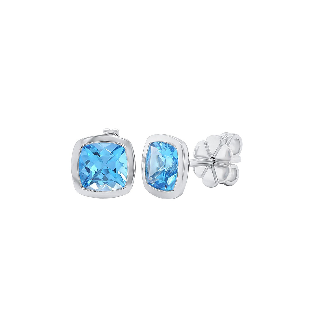 18K White Gold Blue Topaz Earrings