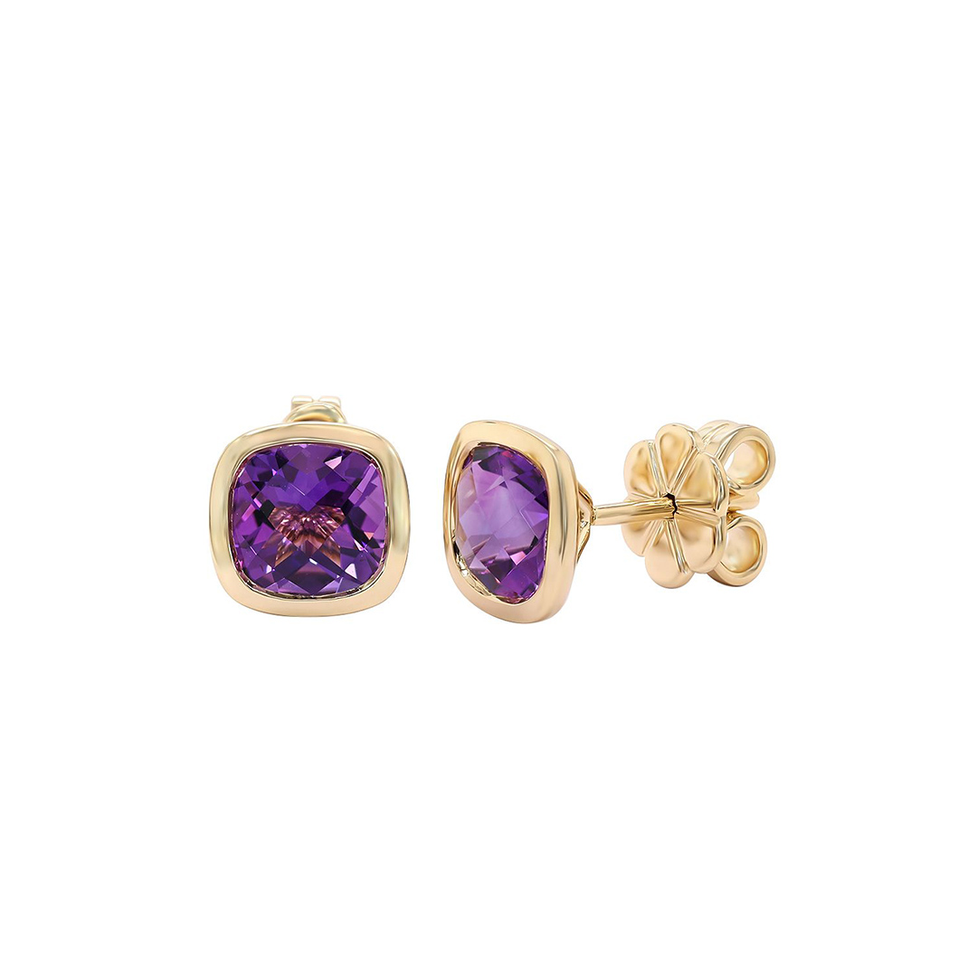 18K Yellow Gold Amethyst Earrings