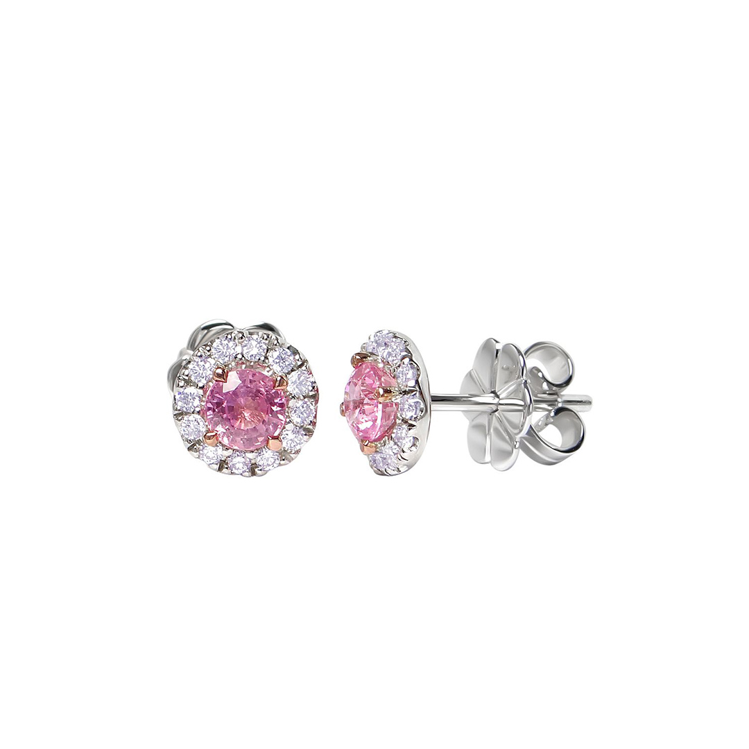 18K White Gold Pink Sapphire and Diamond Earrings