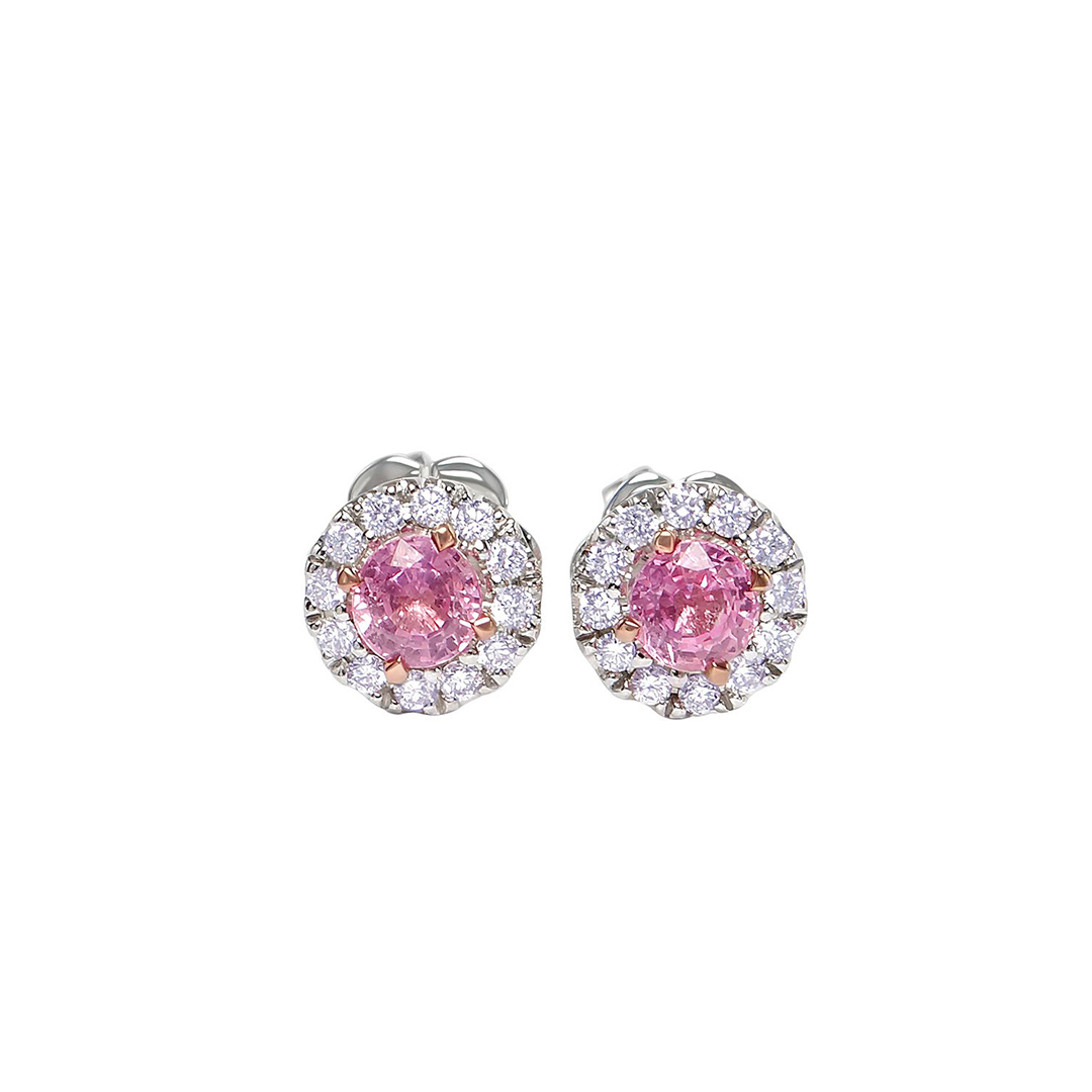 18K White Gold Pink Sapphire and Diamond Earrings