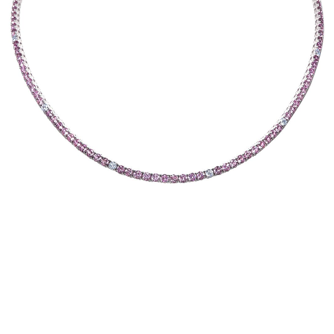 18K White Gold Pink Sapphire and Diamond Necklace