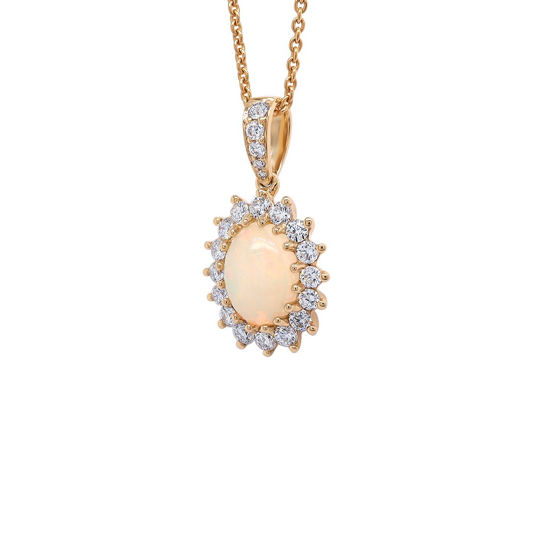 18K Yellow Gold Opal and Diamond Necklace