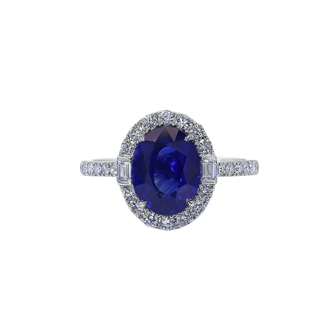 18K White Gold Blue Sapphire and Diamond Ring
