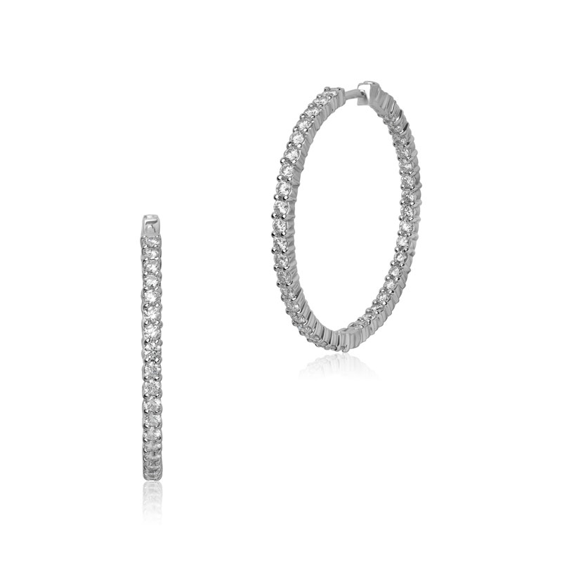 Roberto Coin 18K White Gold Diamond Inside/Out Hoop Earrings