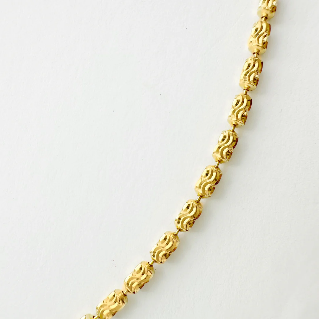 18K Yellow Gold Diamond Cut Barrel Chain Necklace