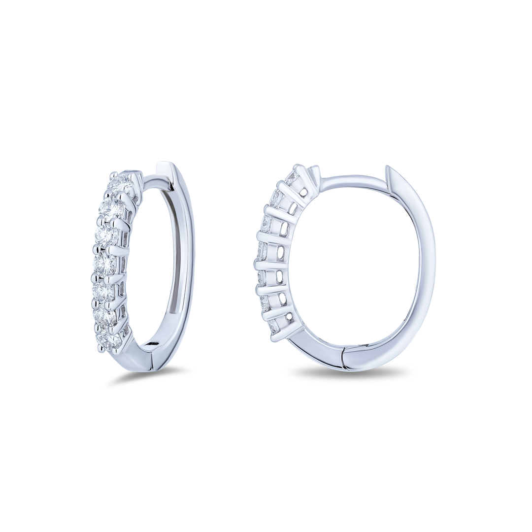 18K White Gold Diamond Hoop Earrings