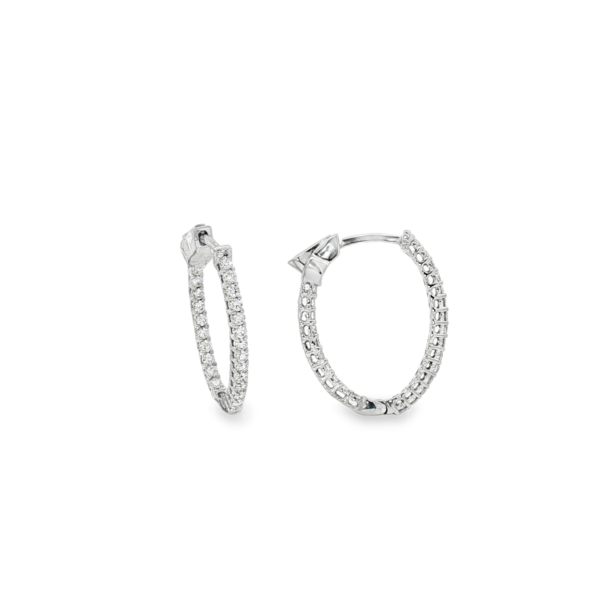18K White Gold Diamond Inside Outside Hoop Earrings