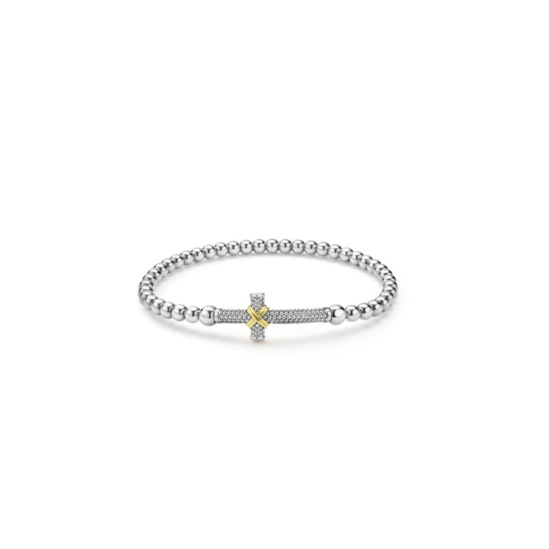 LAGOS Sterling Silver and 18K Yellow Gold Signature Caviar Cross Stretch Bracelet