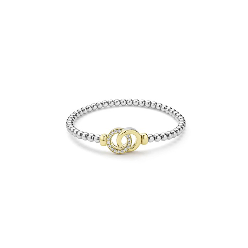 LAGOS Sterling Silver and 18K Yellow Gold Signature Caviar Diamond Stretch Bracelet