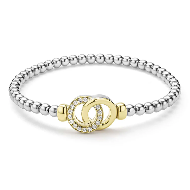 LAGOS Sterling Silver and 18K Yellow Gold Signature Caviar Diamond Stretch Bracelet