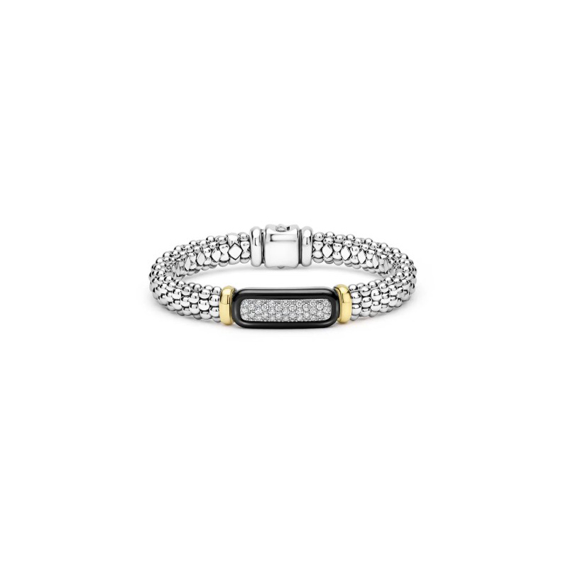 LAGOS Sterling Silver and 18K Yellow Gold Black Caviar Diamond Bracelet