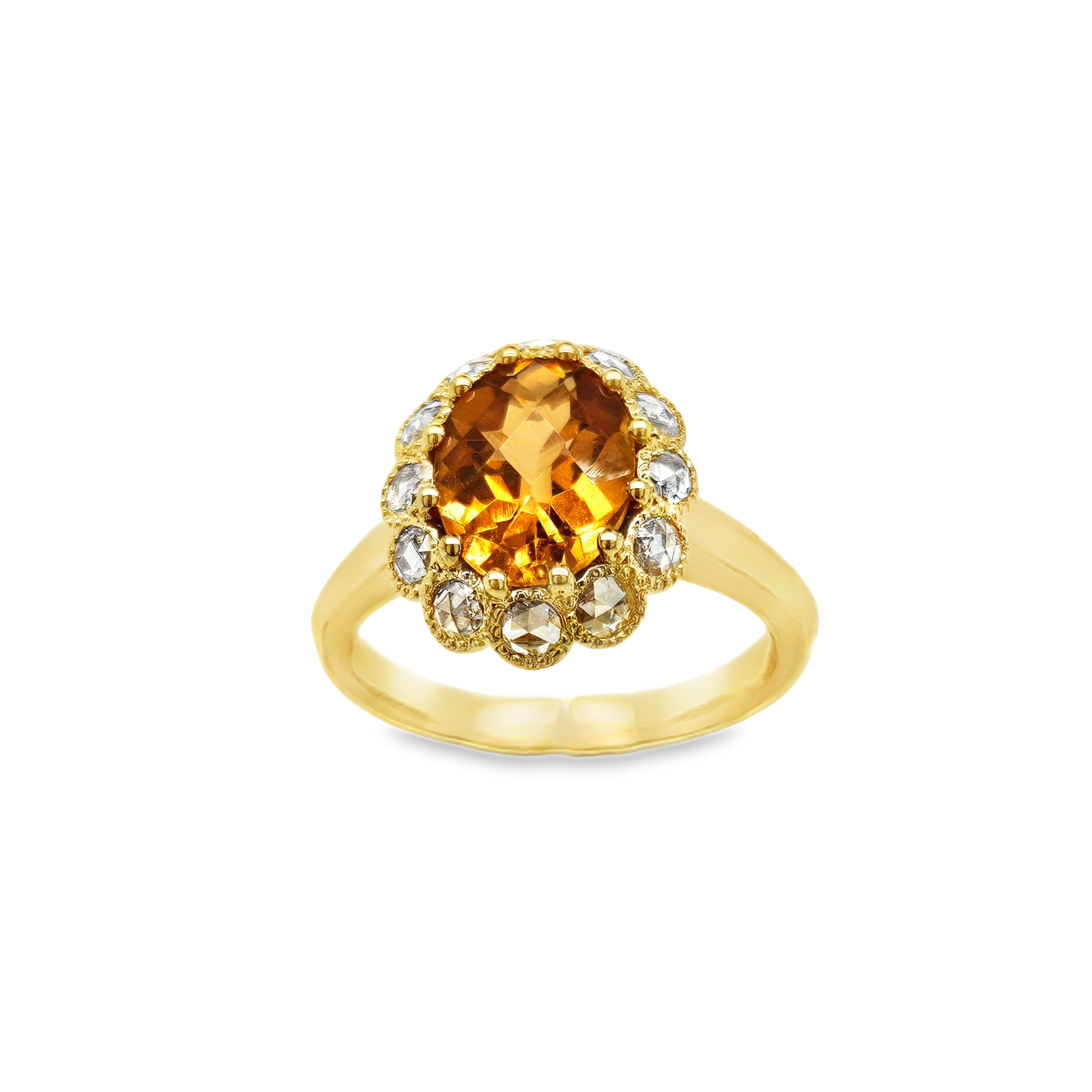 18K Yellow Gold Citrine and Diamond Ring