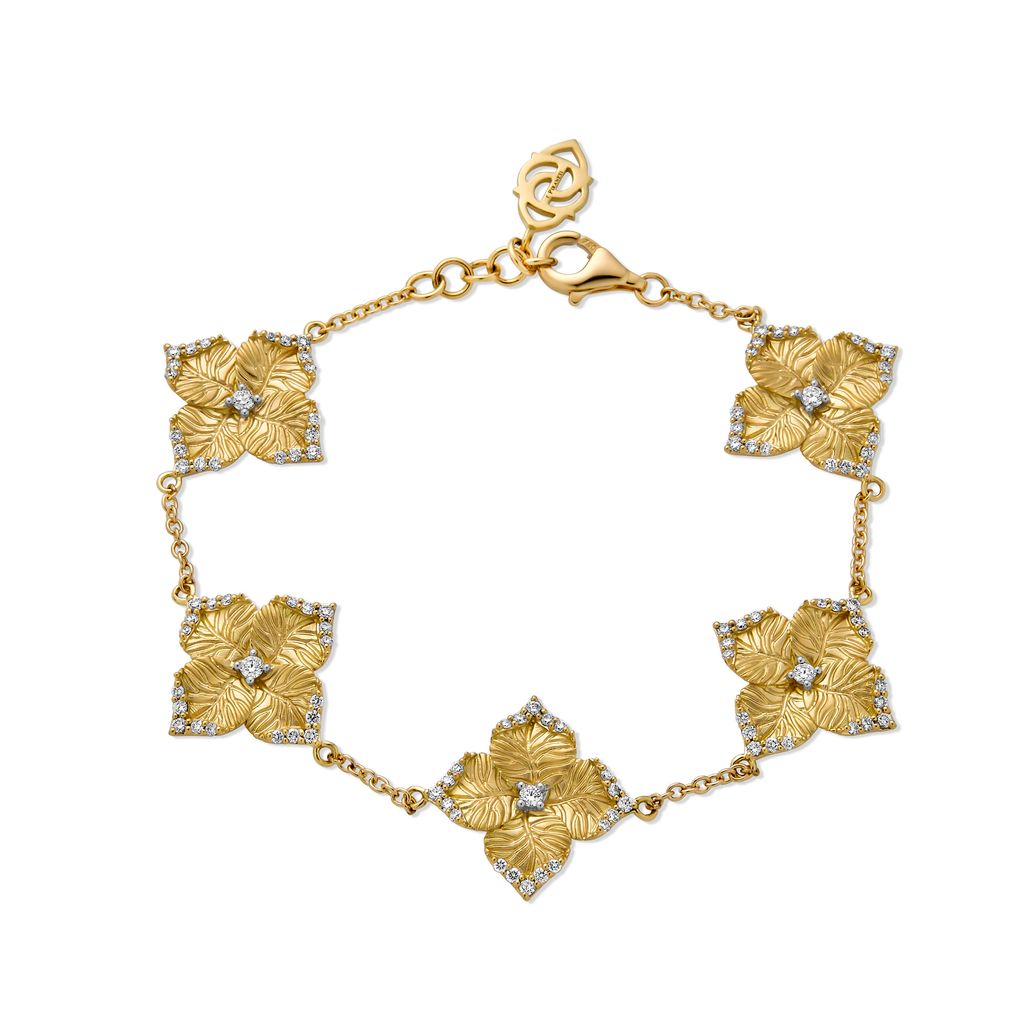 18K Yellow Gold Diamond Small Flower Bracelet