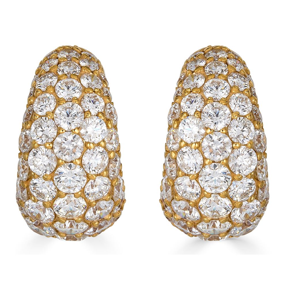 18K Yellow Gold Small Diamond Hoop Earrings - E5406-146