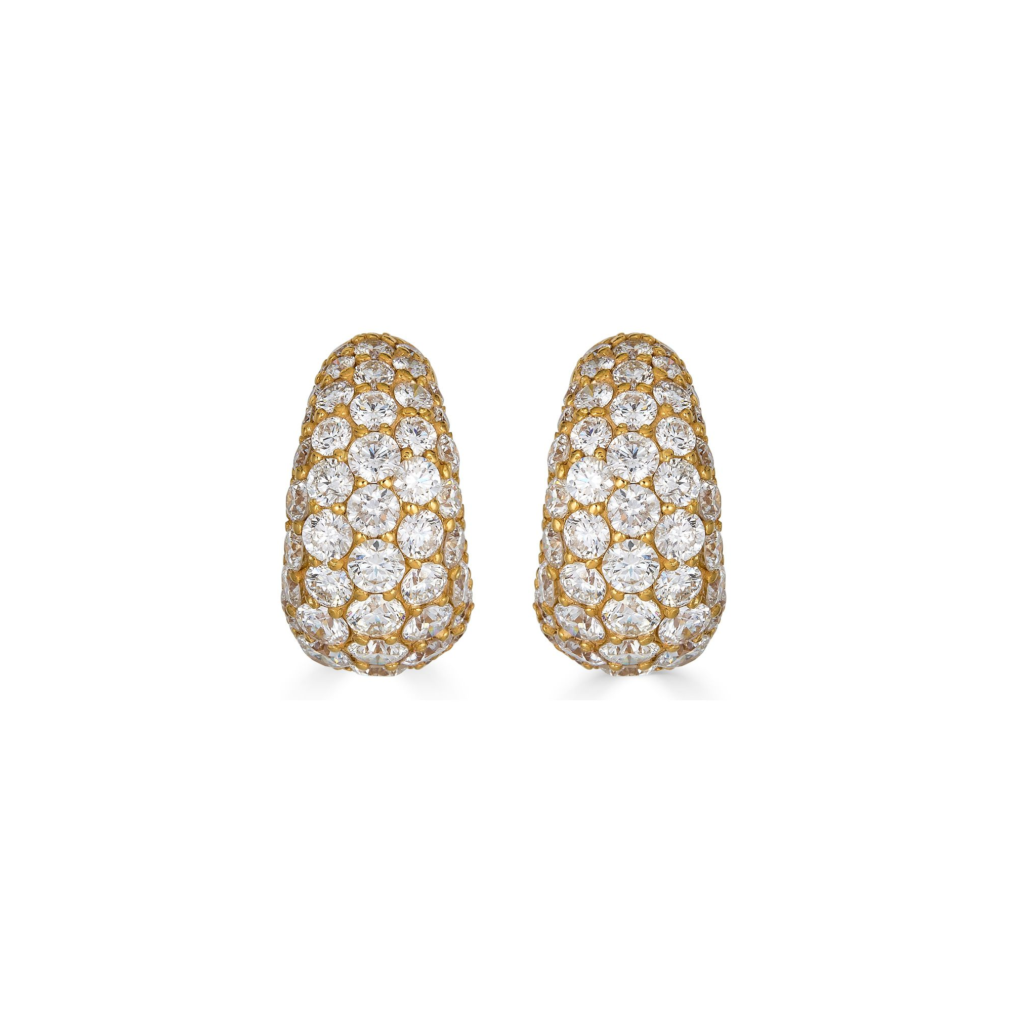 18K Yellow Gold Small Diamond Hoop Earrings