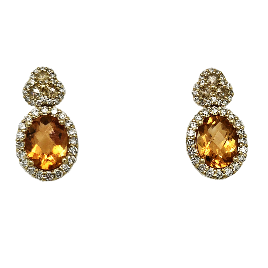 18K Yellow Gold Citrine and Diamond Drop Earrings