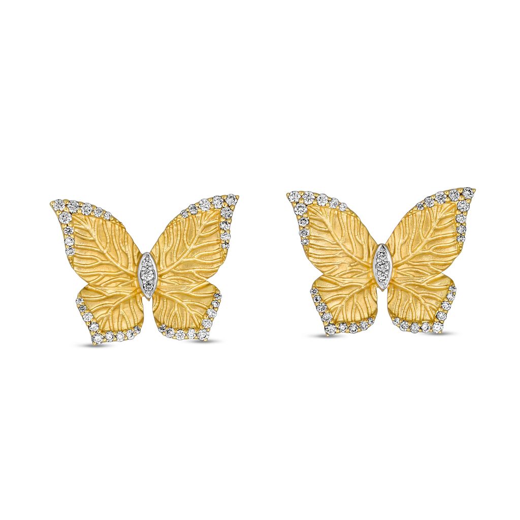18K Yellow Gold Diamond Butterfly Earrings
