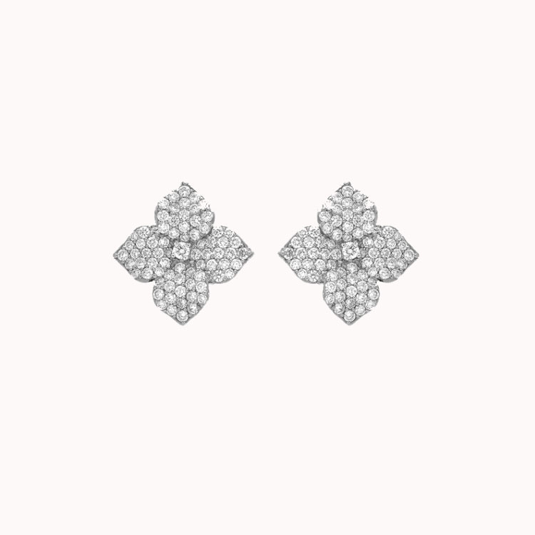 18K White Gold Small Pave Flower Earrings - E4514-639