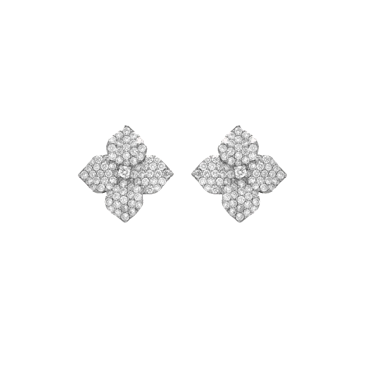 18K White Gold Small Pave Flower Earrings