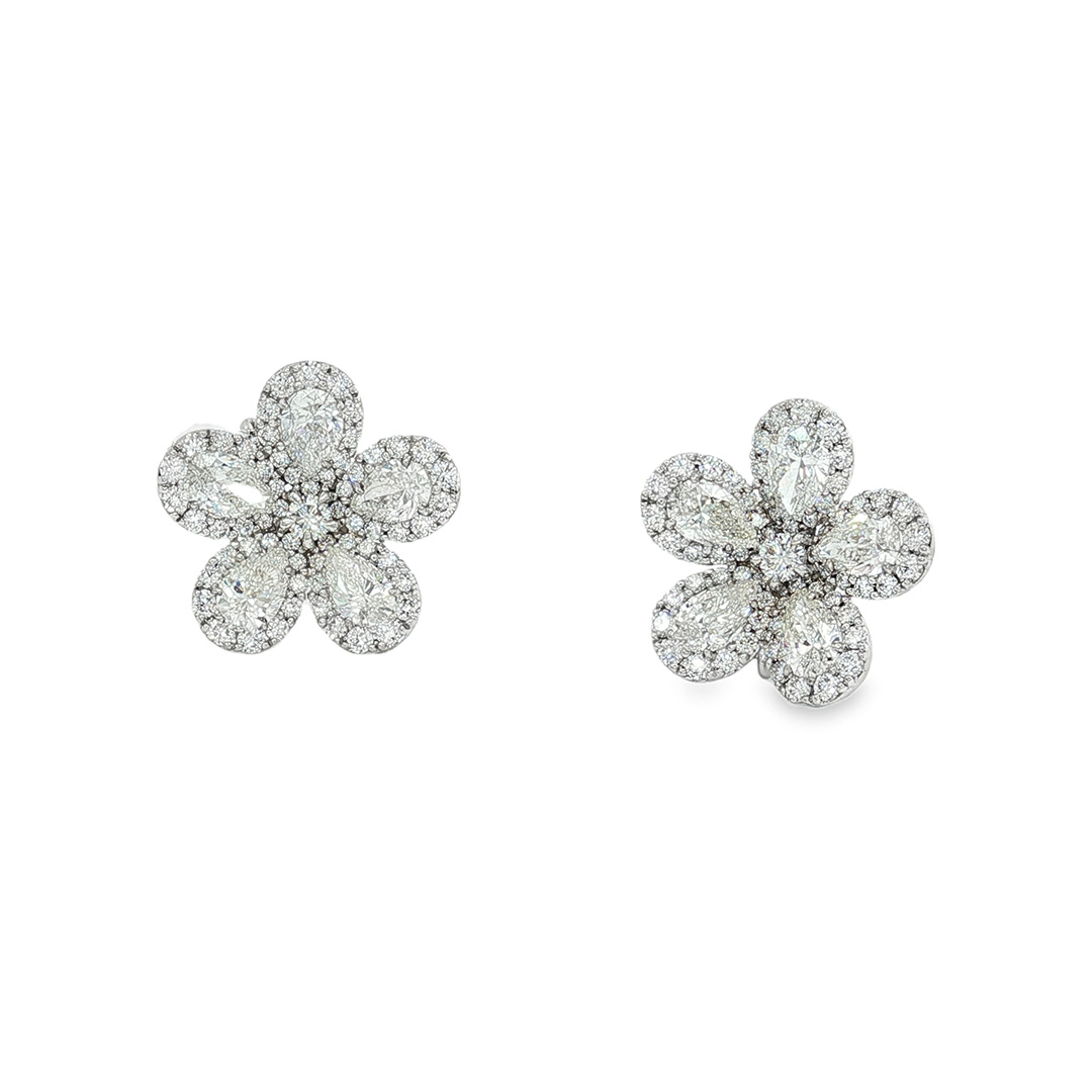 18K White Gold Diamond Flower Earrings - E5479-17