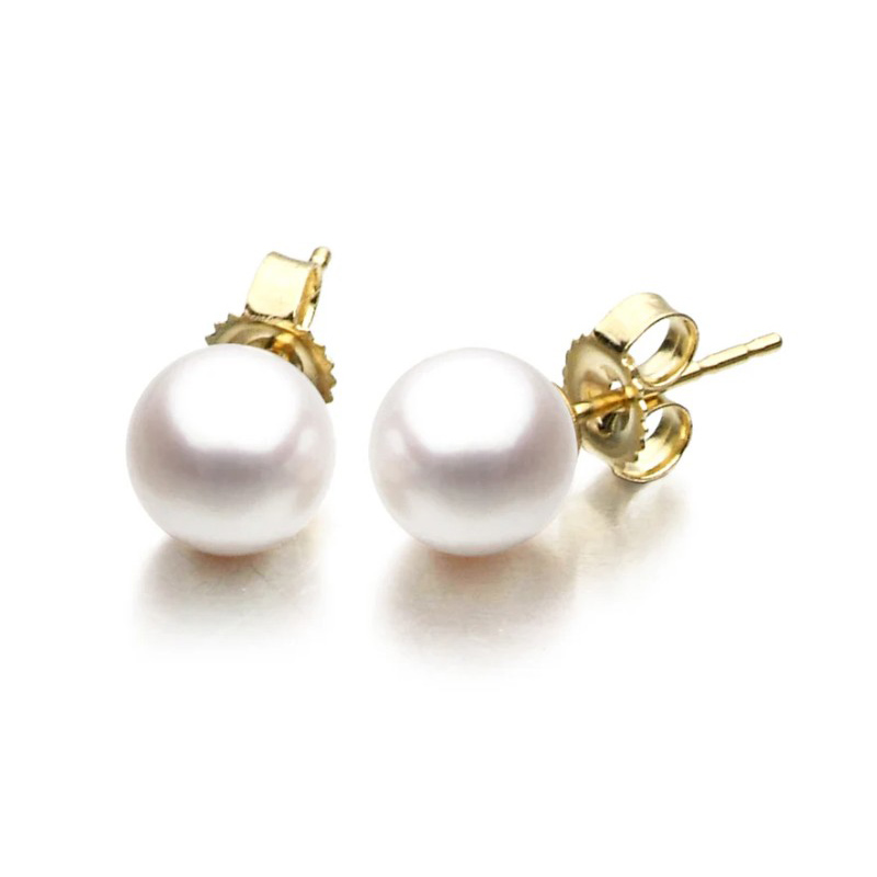 14K Yellow Gold Cultured Akoya Pearl Stud Earrings