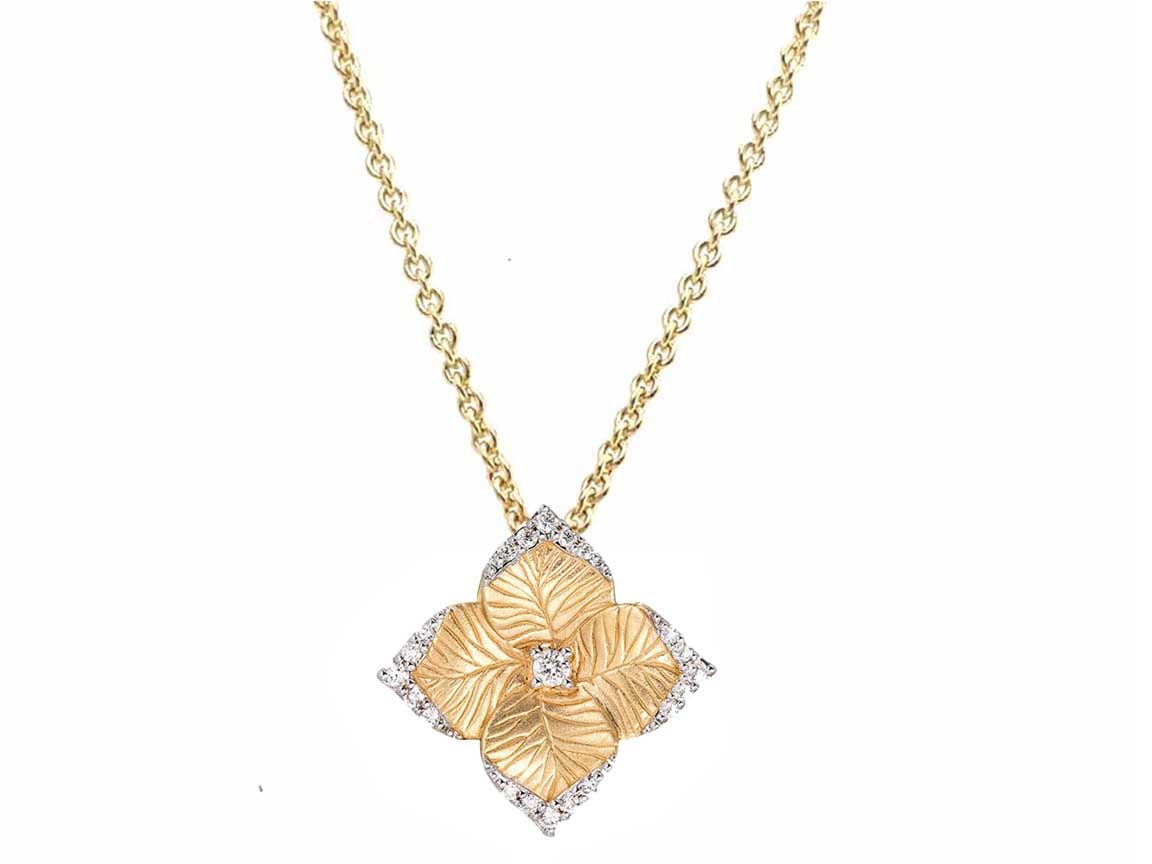 18K Yellow Gold Diamond Small Flower Necklace