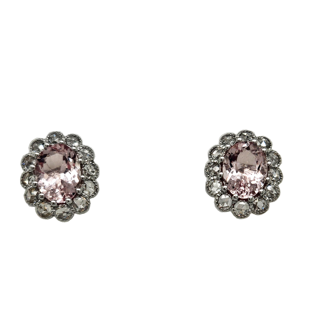 18K White Gold Morganite and Diamond Stud Earrings