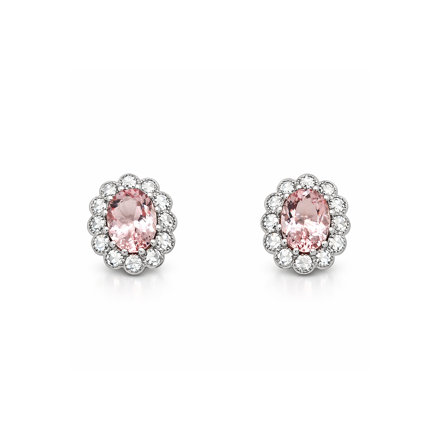 18K White Gold Morganite and Diamond Stud Earrings