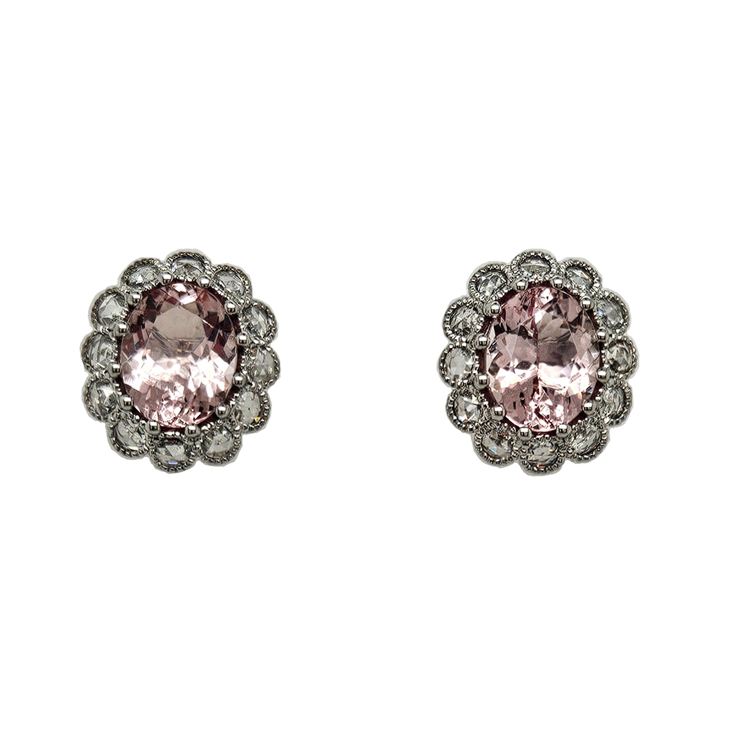 18K White Gold Morganite and Diamond Stud Earrings