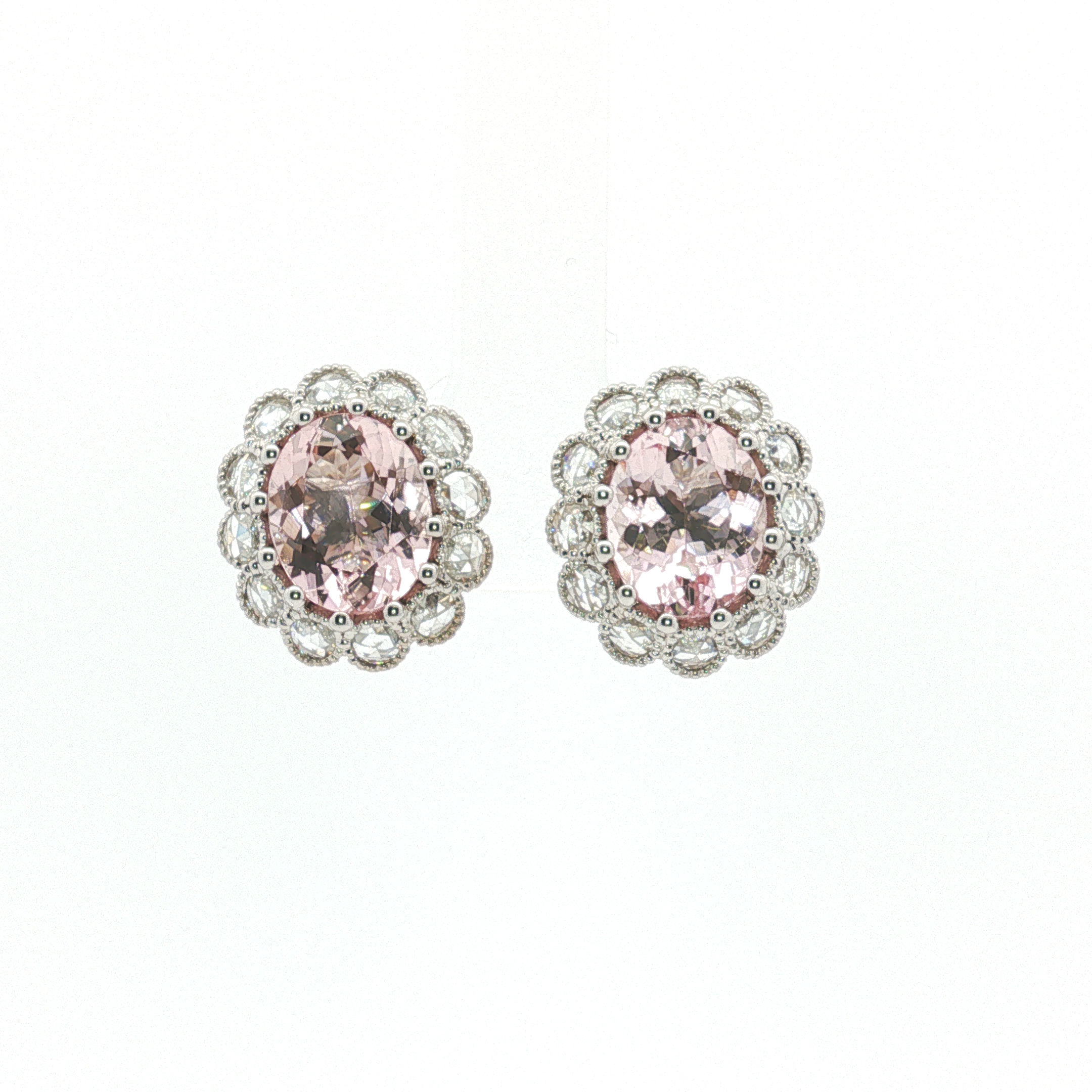 18K White Gold Morganite and Diamond Stud Earrings