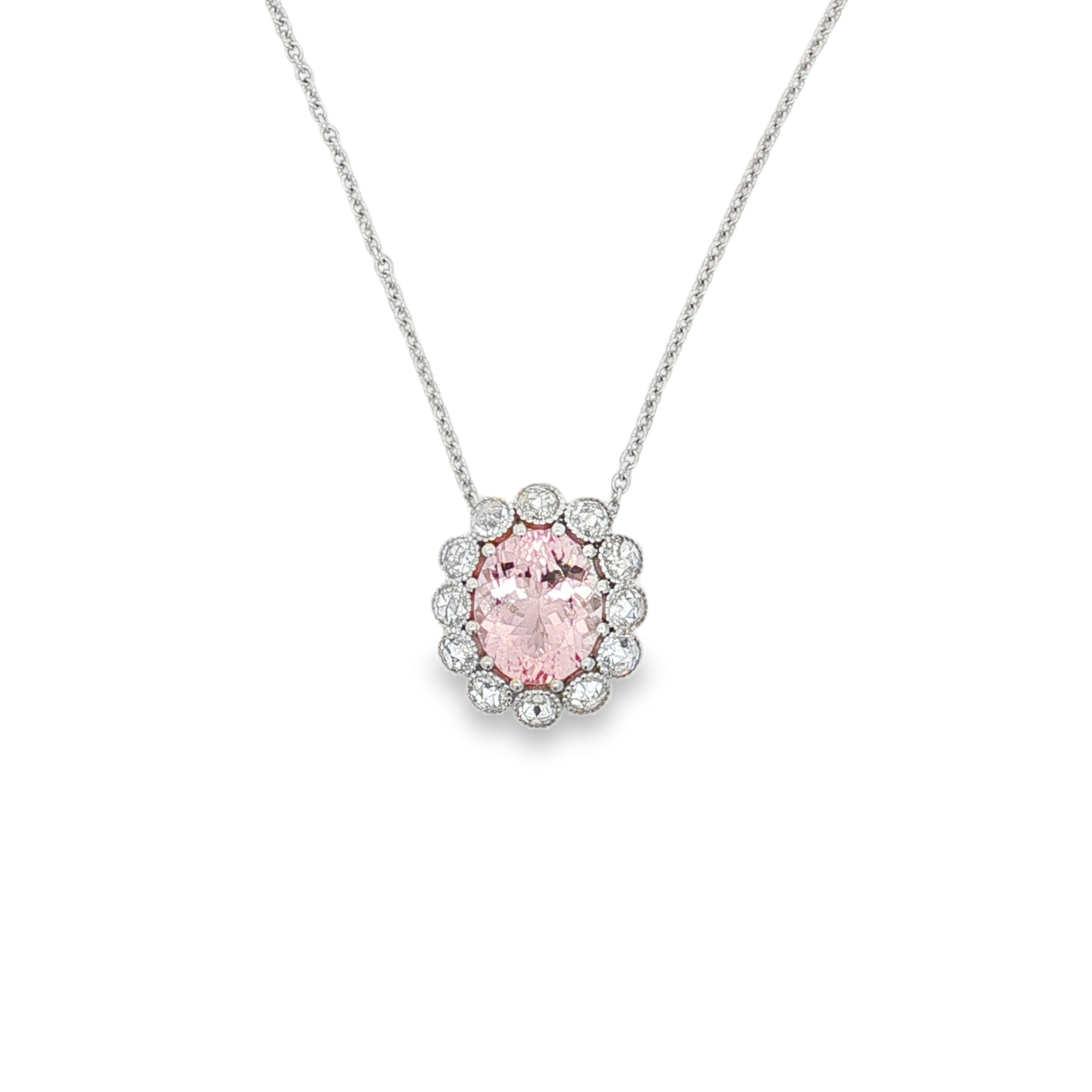 18K White Gold Morganite and Diamond Necklace