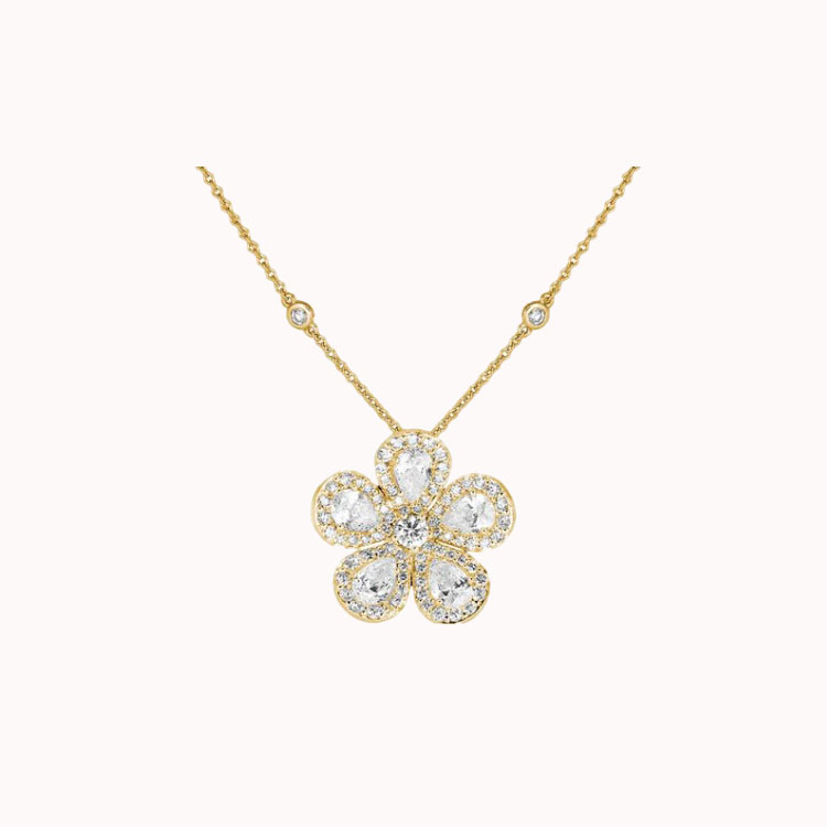 18K Yellow Gold Diamond Flower Necklace - N6082-52