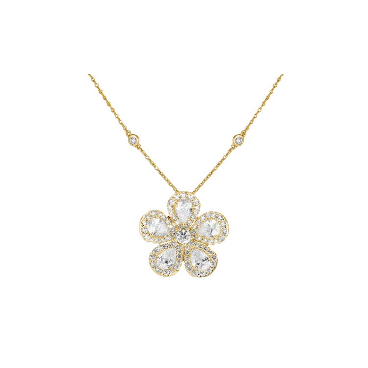 18K Yellow Gold Diamond Flower Necklace