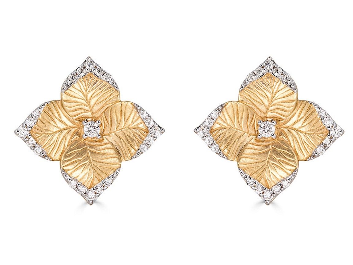 18K Yellow Gold Diamond Small Flower Earrings